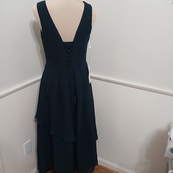 Navy Blue Tiered Chiffon Formal Gown V-Neck Corset Back Size 10 NEW - Picture 6 of 12